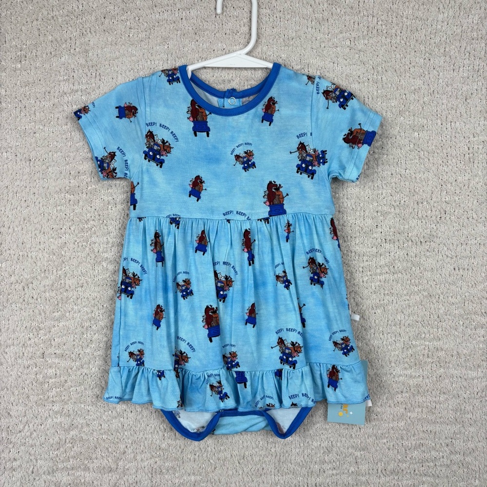 Bundle of Joy Skirted Bodysuit Girls 18-24M Blue Bamboo Blend Pull Over Snap Clo